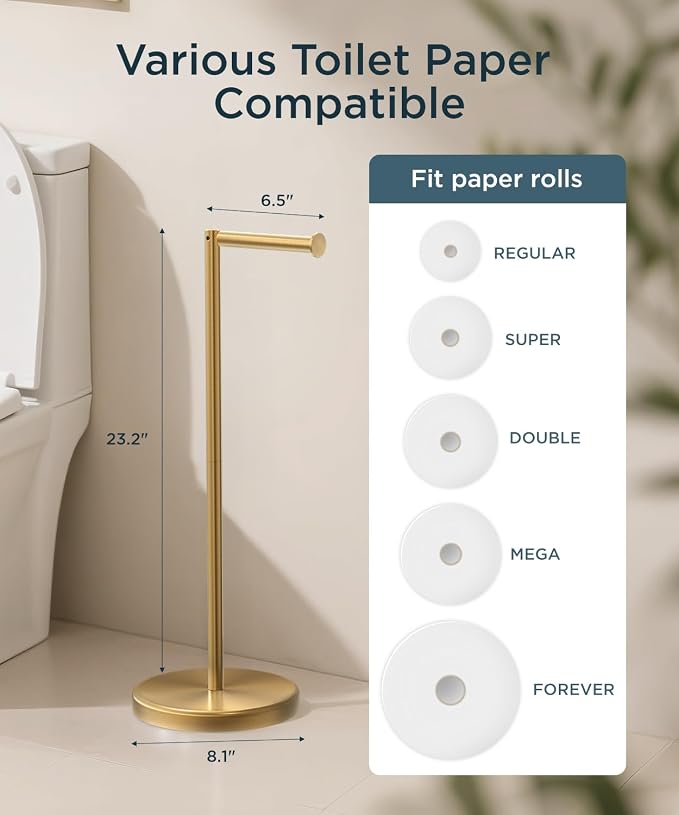 FORIOUS Toilet Paper Holder Stand, Modern Freestanding Tissue Roll Holder - Image 8