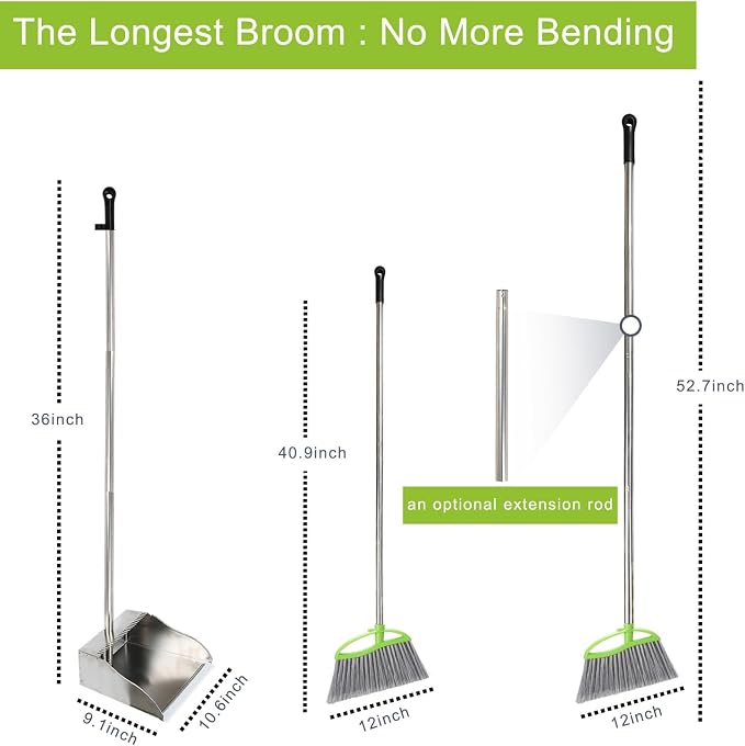 Heavy Duty Broom and Dustpan Set, Metal Stand Up Dustpan - Image 2