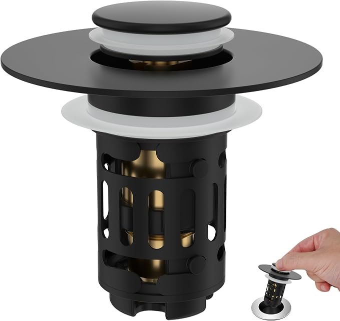 Hibbent Universal Bathroom Sink Drain Strainer, Upgraded 3 in 1 Pop Up Stopper by Hibbent