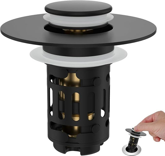 Hibbent Universal Bathroom Sink Drain Strainer, Upgraded 3 in 1 Pop Up Stopper by Hibbent