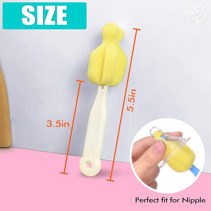 ponge Bottle Brush 6PCS Sponge Nipple Brushes Baby Bottle Nipple Cleaning Brush - Image 3