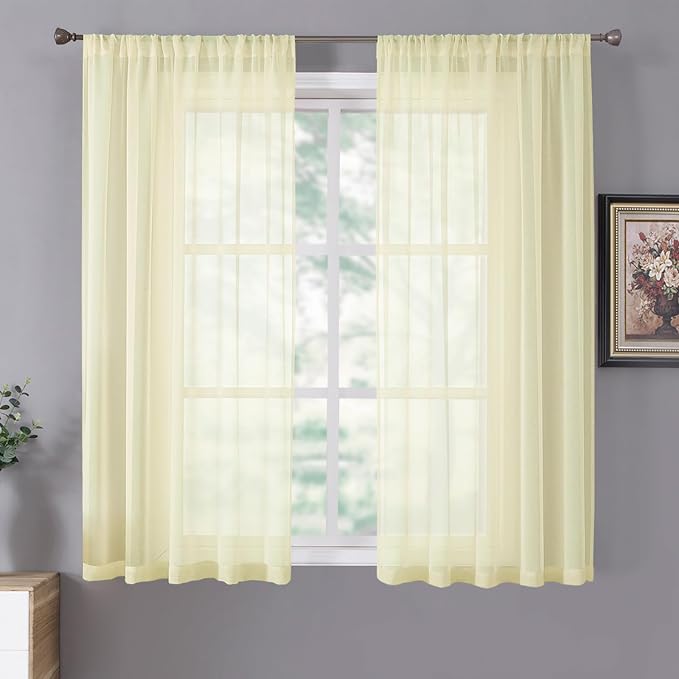 Tollpiz Short Sheer Curtain Living Room Linen Textured Curtains Sheer Light by Tollpiz