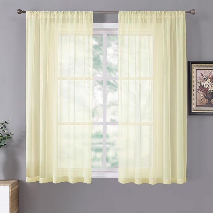 Tollpiz Short Sheer Curtain Linen Textured Bedroom Curtains Sheer Light by Tollpiz