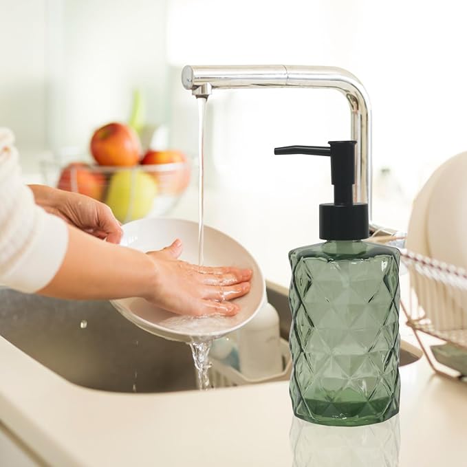 Green Glass Soap Dispenser, 12oz Bathroom Hand Dispenser, Lotion Dispenser - Image 6