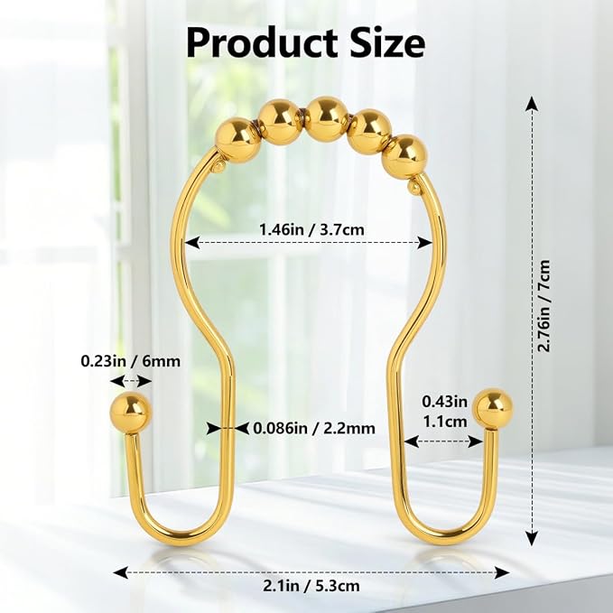 Double Shower Curtain Hooks, Sturdy Metal Nickel Shower Curtain Rings, Glide - Image 2