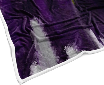 Abstract Ombre Throw Blankets, Modren Chic Art Oil Painting Cozy Warm Bed Couch Blanket, Purple Gold White Fleece Flannel Throws to Decorate The Room and Bedroom