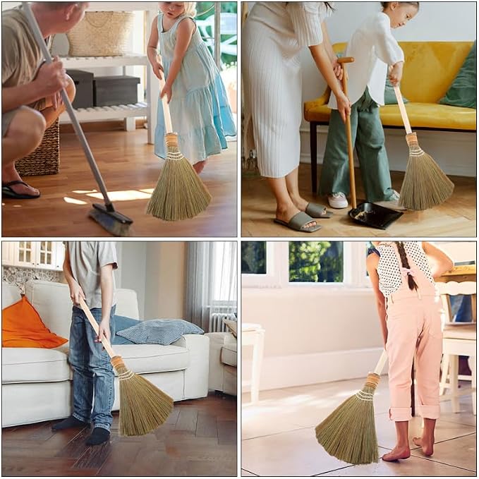 SAFIGLE Handwoven Miscanthus Straw Broom Soft Bristle Indoor Sweeper Removable - Image 3