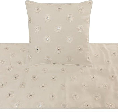 The HomeCentric King Queen Twin White Decorative Twin 53"x18" Bed Runner with 2 Pillow Cover, Mirror Embroidery Bed Scarf on Cotton Fabric - Mirror Lover