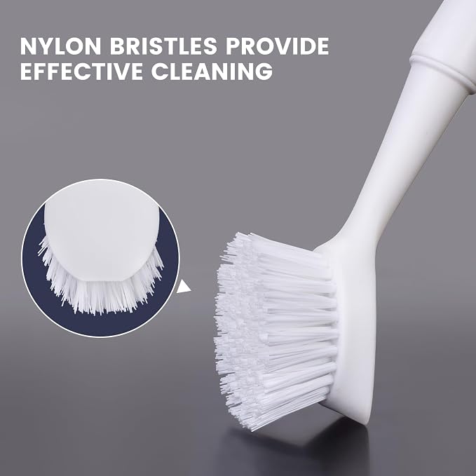 Dish Brush with Handle, Dish Scrub Brush with Built-in Scraper, Nylon Dish - Image 4