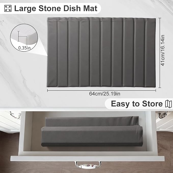 Large Stone Dish Drying Mat for Kitchen Counter, 25.2" × 16.1" Quick Dry - Image 6