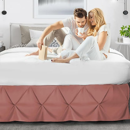 Nestl Pink Clay Bed Skirt Full Size, Pinch Pleat Full Bed Skirt, 14" Inch Drop Full Bedskirt, Hotel Quality Pink Clay Bed Skirts, Premium Microfiber Bedskirt for Full Bed, Pink Clay Full Bed Skirt