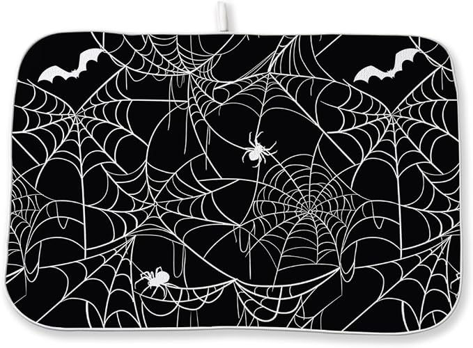 Halloween Dish Drying Mat 18 x 24 Inch Bat Spider Web Drying Mat by Sorktse