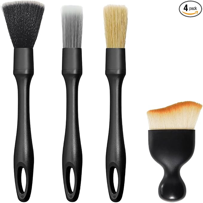 4 PCS Car Detailing Brush Set, Boars Bristle No Scratch Dusting Tool Cleaning by Unknown