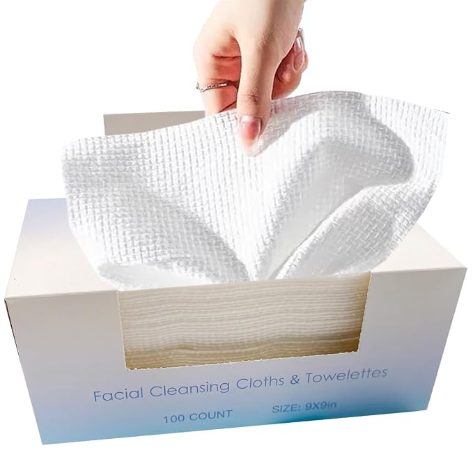 100 Pcs-Disposable Face Towels, Disposable wipe，Facial Cleansing Cloths & by Herb+Life