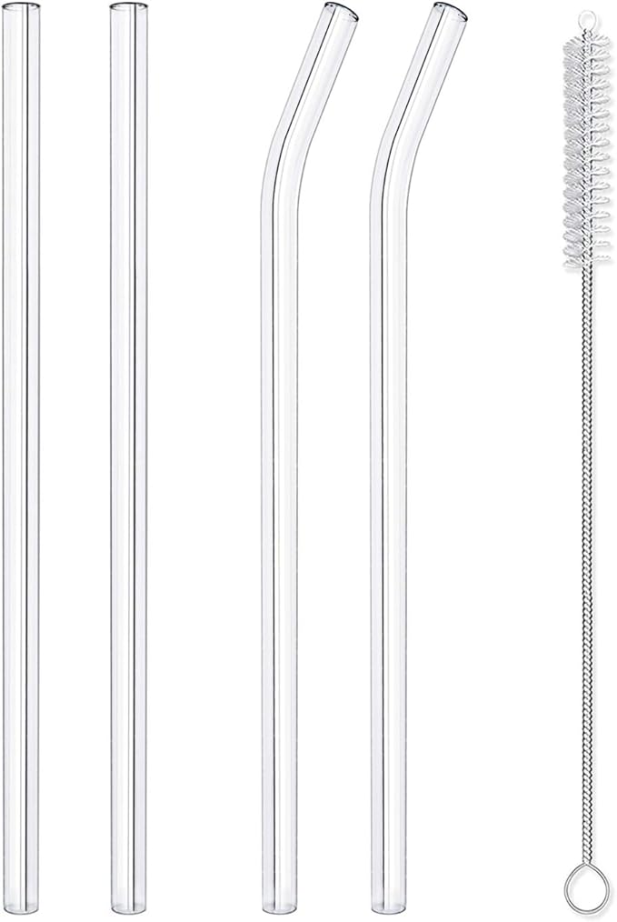 Hiware Reusable Glass Straws Set, 5-piece Drinking Straws by HIWARE