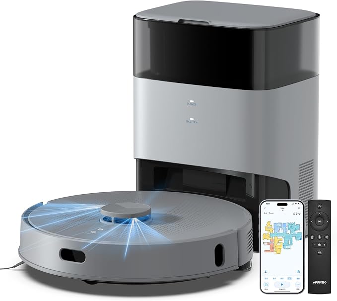 AIRROBO T25+ Robot Vacuum and Mop Combo, 5500Pa Powerful Suction, Self-Emptying by AIRROBO