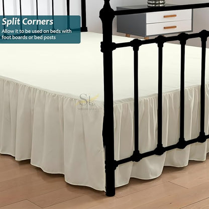 Shreem Linen Ruffled Bed Skirt with Split Corners, Gathered Style, 100% Microfiber, 10-Inch Drop, Dust Ruffle Bedskirt with Platform, Short Queen, Ivory