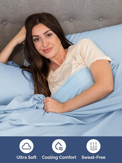 Extra Deep Pocket Queen Sheet Set - 4 Piece Breathable & Cooling Bed Sheets - Hotel Luxury Sheet Set - Soft, Wrinkle Free & Comfy - Easily Fits Extra Deep Mattresses - Deep Pocket Light Blue Sheets