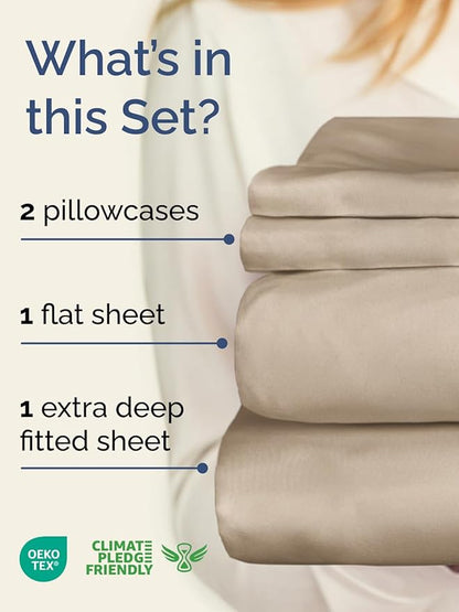 Extra Deep Pocket King Sheets - 4 Piece Breathable & Cooling Bed Sheets - Hotel Luxury Bed Sheet Set - Soft, Wrinkle Free & Comfy - Easily Fits Extra Deep Mattresses - Deep Pocket Cream Sheets Set