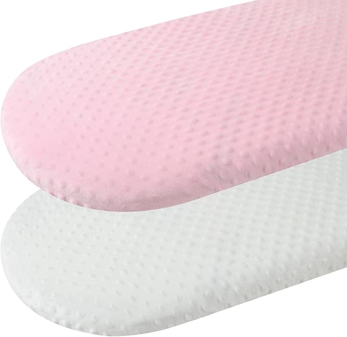 Dot Bassinet Sheet Set 2 Pack Stretch Fitted Cradle Sheets,Ultra Soft Thick Universal Fit Oval Rectangle Hourglass Pad/Mattress, for Baby Girls and Boys White Pink