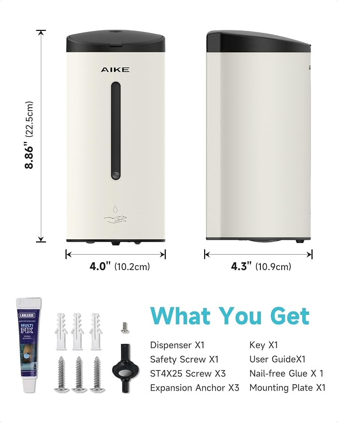 AIKE Automatic Wall Mount Liquid Soap Dispenser, Commercial Stainless Steel - Image 8