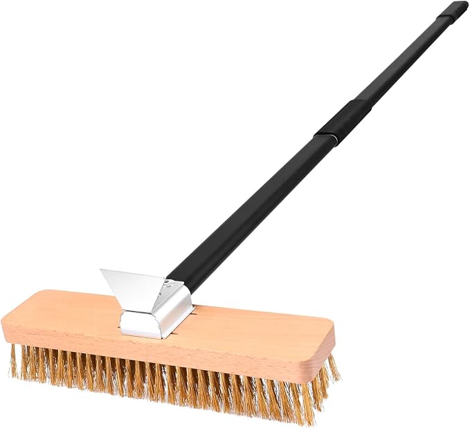 Large Pizza Oven Brush with Scraper, 10.7" Length Brass Bristles Grill Brush by NUTUNIDESIGN