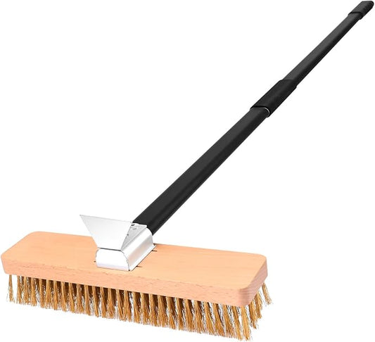 Large Pizza Oven Brush with Scraper, 10.7" Length Brass Bristles Grill Brush by NUTUNIDESIGN