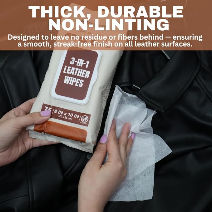 3in1 Leather Wipes 150 XL Count, Condition & Restore Shine, Extra-Large 8"x10" - Image 2