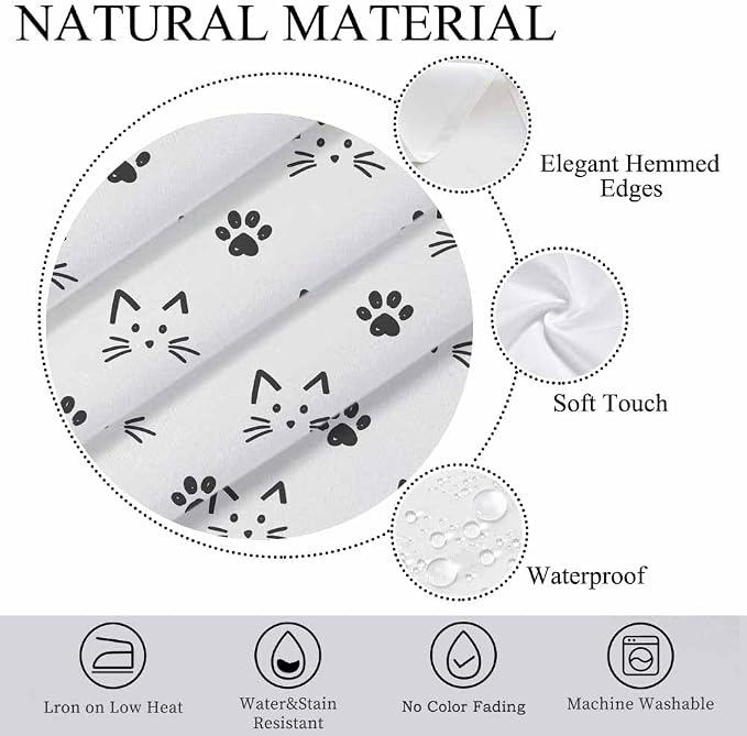 Cat Faces and Paws Rectangular Tablecloth Cartoon Cute Footprint 52x70 Table - Image 5