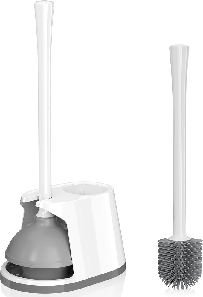 Toilet Plunger and Brush Set, Silicone Bowl Brush and Heavy Duty Toilet Plunger by TRENTI