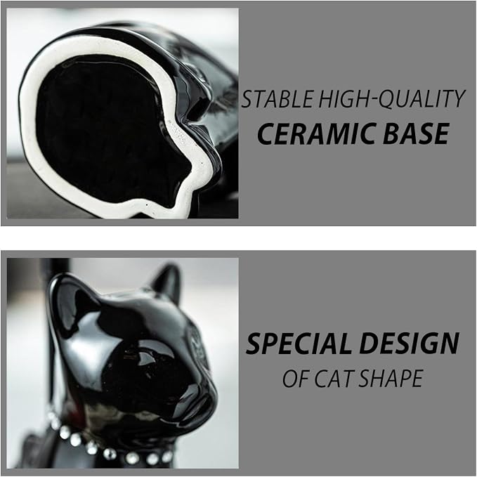 Comeon Ceramic Cat White/Black Toilet Brush and Holder Set, Plastic Handled - Image 6