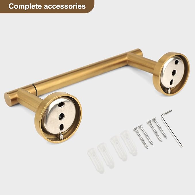 Brushed Gold Toilet Paper Holder Set, Stainless Steel Towel Ring, Double Post - Image 6