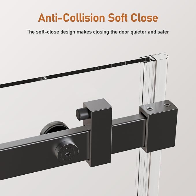 46-48 Inch Frameless Sliding Shower Door, 5/16" Clear Tempered Glass, Smooth - Image 3