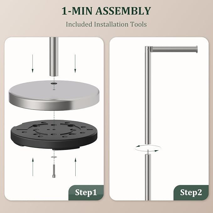 Brushed Nickel Toilet Paper Holder Stand, Freestanding Toilet Paper Holder - Image 7