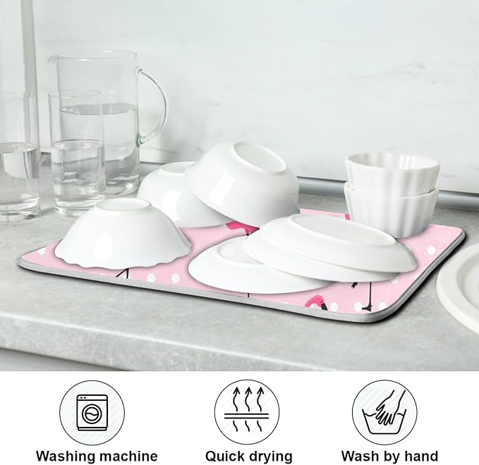 Tarity Cute Pink Flamingo Dish Drying Mat - Image 7