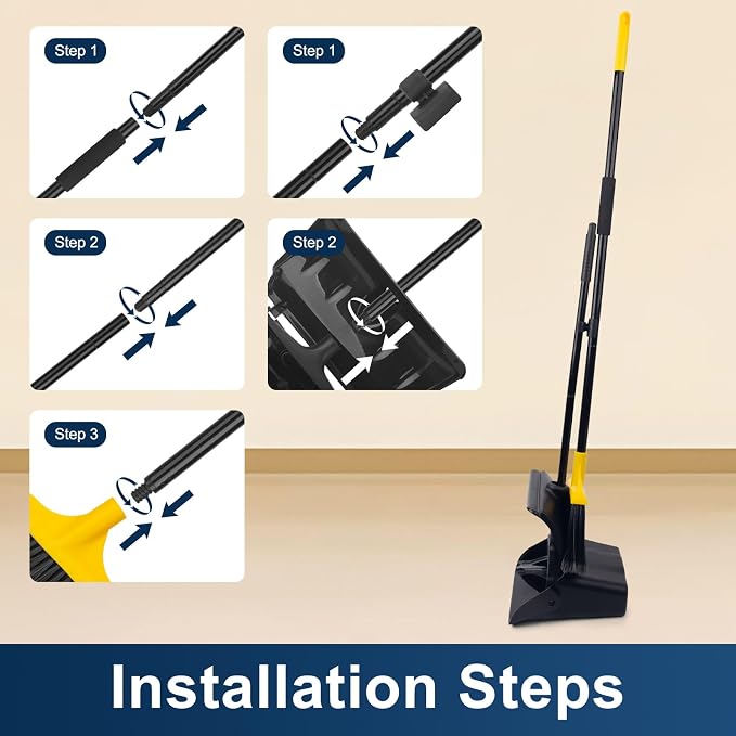 Indoor/Outdoor Heavy Duty Broom and Dustpan Set, Upright Plastic Commercial - Image 6