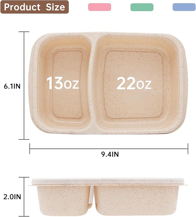 4 pack Bento Lunch Box, 2 Compartments Meal-Prep Containers - Image 2