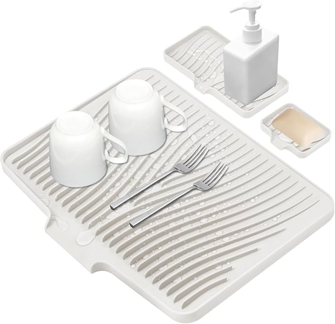 Silicone Dish Drying Mat for Kitchen Counter, Dish Drying Pad, Non-Slip Drain by COPLIB