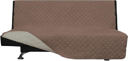 Easy-Going Futon Slipcover - Reversible Armless Sofa Cover - Furniture Protector - Water Resistant - Pets & Kids (Brown/Beige)