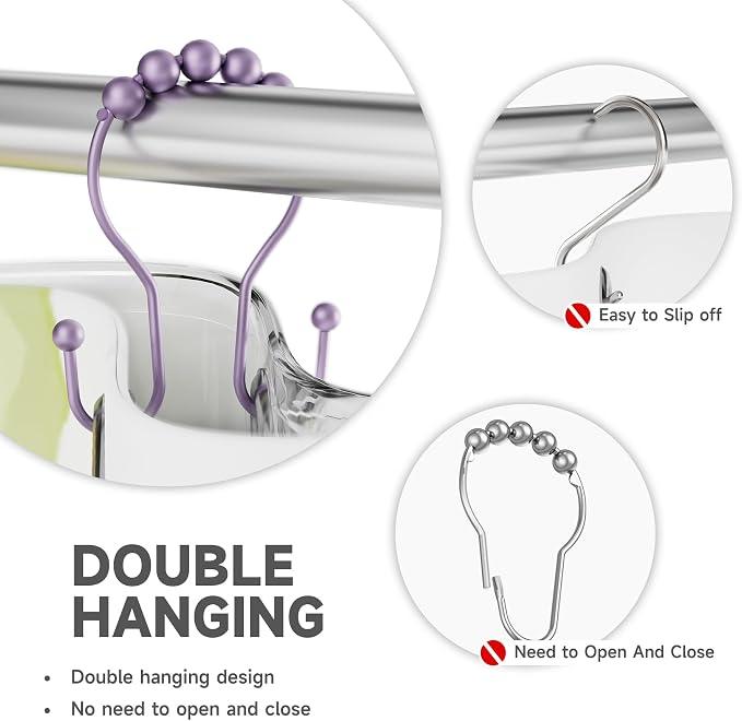 Shower Curtain Hooks, Shower Curtain Rings Rust Proof Double Hook Shower - Image 3