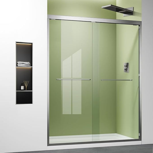 Brushed Nickel Shower Glass Door, 56-60 x 72 inch Bathroom Sliding Door by Glazenclos