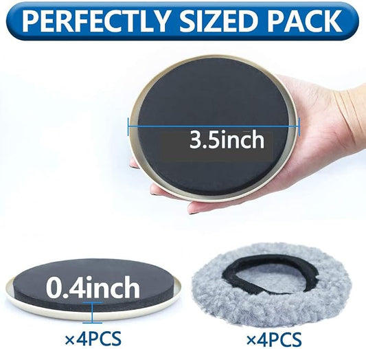 Furniture Sliders, 4 Pack 3 1/2" Moving Pads and 4 Hardwood Socks, Slide - Image 2