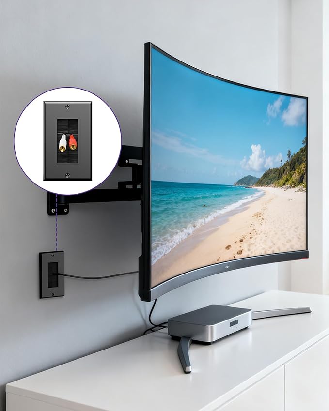 VCE Brush Wall Plate with Bracket, Cable Pass Through Insert Single Gang - Image 5