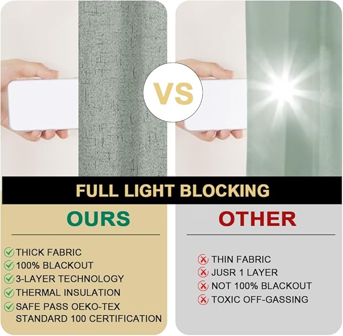PrinceDeco Blackout Curtains 108 Inches Long 2 Panels Set for Bedroom Solid Thermal Insulated with White Liner Grommet Room Darkening Curtains & Drapes Luxury Decor for Living Room Nursery,Green Bay