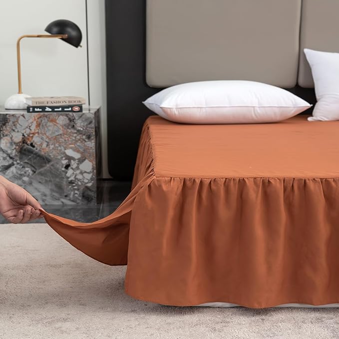 Terracotta Bed Skirt Full Size Ruffled Bed Skirt with Split Corners, Full Bed Skirt 16 Inch Drop, Full Size Bed Skirt Terracotta for Ruffled Bed Skirt with Split Corners, Bed Skirts Full Size