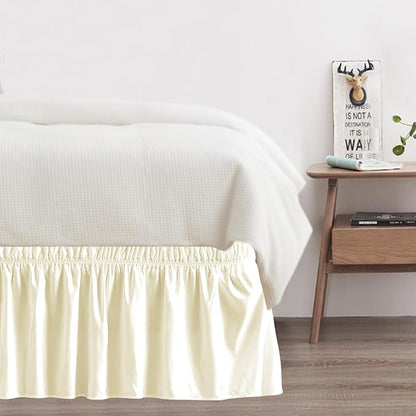 Queen Bed Skirt, Elastic Wrap Around Bed Skirt Queen Size, Bed Skirts for Adjustable Bed, Easy Fit with 18" Drop Length Tailored Drop Dust Ruffle (Light Yellow)
