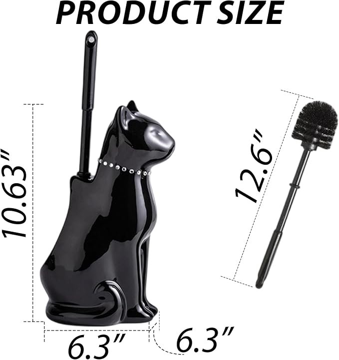 Comeon Ceramic Cat White/Black Toilet Brush and Holder Set, Plastic Handled - Image 3