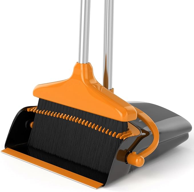 Broom and Dustpan Set Adjustable Length Stainless Steel Broomstick Standing by KOCOTONG