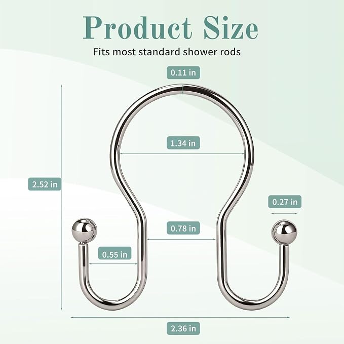 Goowin Shower Curtain Hooks, Stainless Steel Shower Curtain Hangers, Metal - Image 5