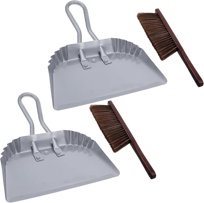 2pcs Metal Dustpan and Brush Set, 12In Extra Large Handheld Dust Pan and Wood by Unknown